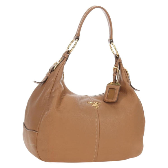 PRADA Shoulder Bag Leather Brown Gold Auth yk20795V