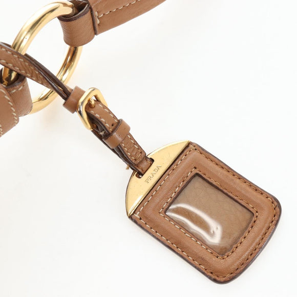 PRADA Shoulder Bag Leather Brown Gold Auth yk20795V