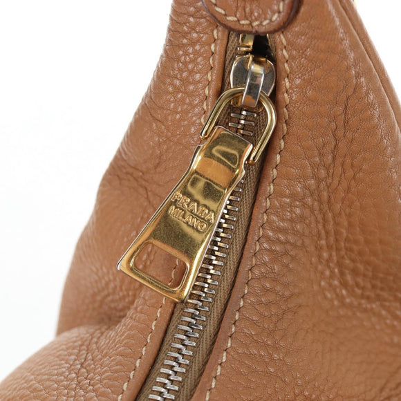 PRADA Shoulder Bag Leather Brown Gold Auth yk20795V