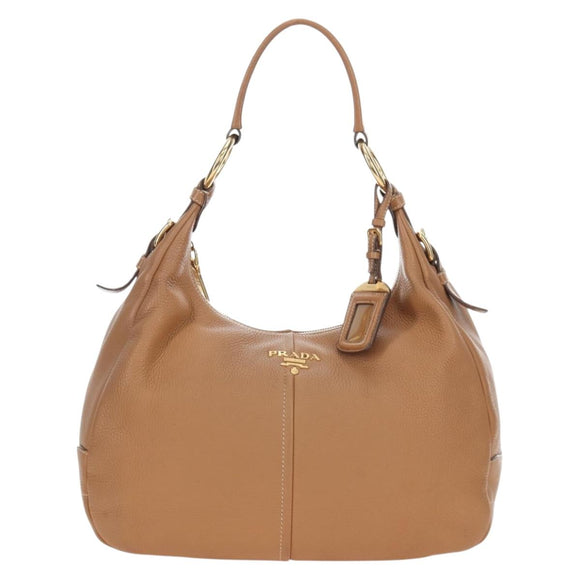 PRADA Shoulder Bag Leather Brown Gold Auth yk20795V