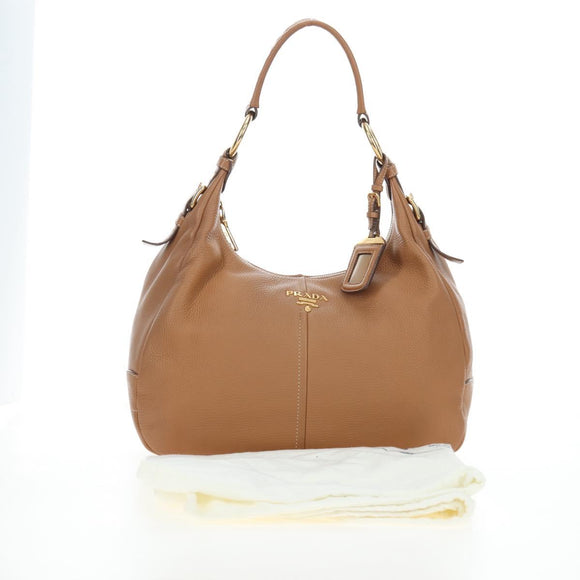 PRADA Shoulder Bag Leather Brown Gold Auth yk20795V