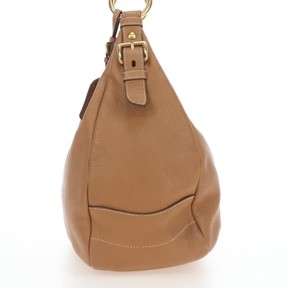 PRADA Shoulder Bag Leather Brown Gold Auth yk20795V