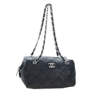 CHANEL Chain Matelasse Shoulder Bag Caviar Skin Black Silver CC Auth yk20796SAV-1