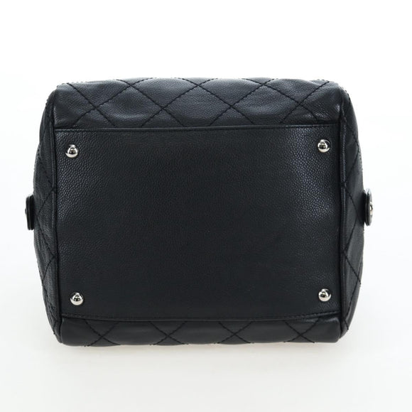 CHANEL Chain Matelasse Shoulder Bag Caviar Skin Black Silver CC Auth yk20796SAV