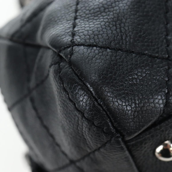 CHANEL Chain Matelasse Shoulder Bag Caviar Skin Black Silver CC Auth yk20796SAV