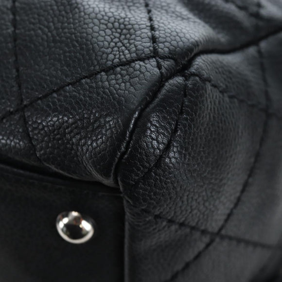 CHANEL Chain Matelasse Shoulder Bag Caviar Skin Black Silver CC Auth yk20796SAV