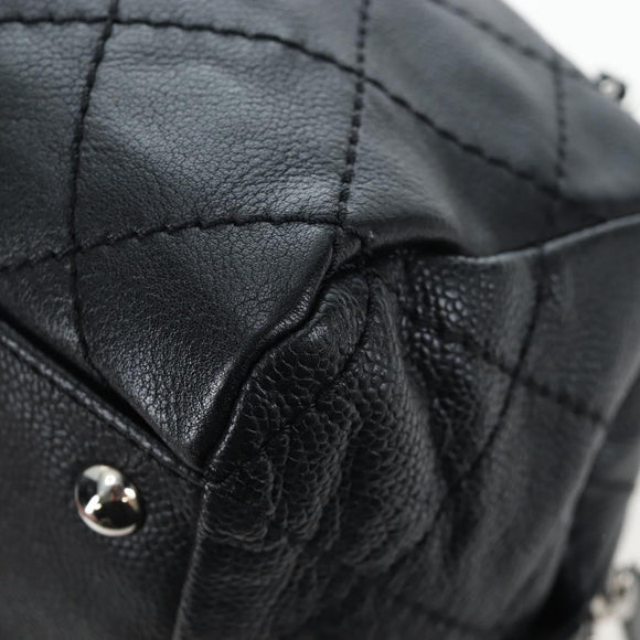 CHANEL Chain Matelasse Shoulder Bag Caviar Skin Black Silver CC Auth yk20796SAV
