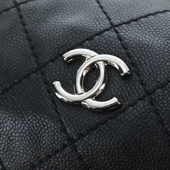 CHANEL Chain Matelasse Shoulder Bag Caviar Skin Black Silver CC Auth yk20796SAV