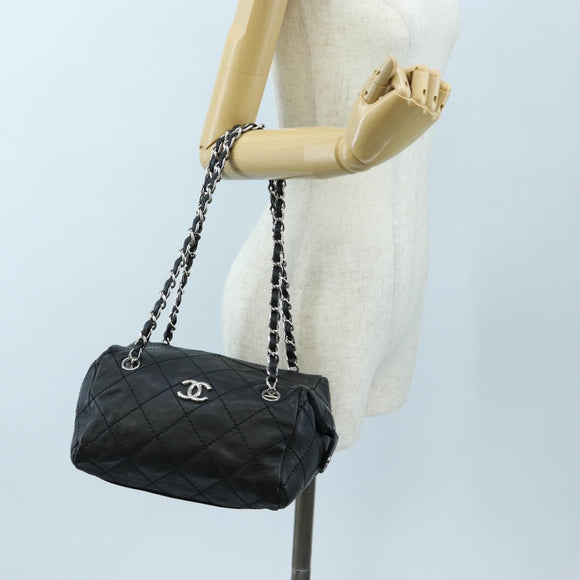 CHANEL Chain Matelasse Shoulder Bag Caviar Skin Black Silver CC Auth yk20796SAV