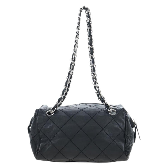 CHANEL Chain Matelasse Shoulder Bag Caviar Skin Black Silver CC Auth yk20796SAV