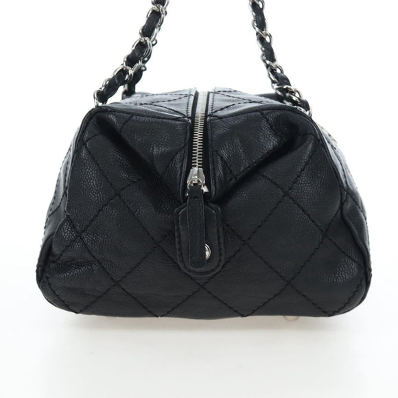 CHANEL Chain Matelasse Shoulder Bag Caviar Skin Black Silver CC Auth yk20796SAV