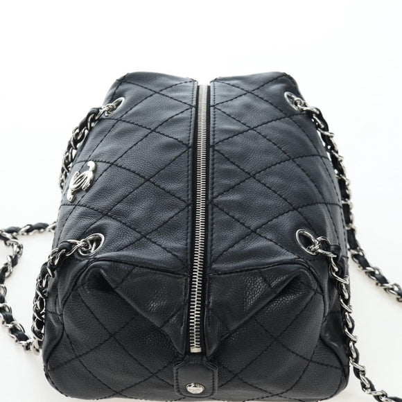 CHANEL Chain Matelasse Shoulder Bag Caviar Skin Black Silver CC Auth yk20796SAV