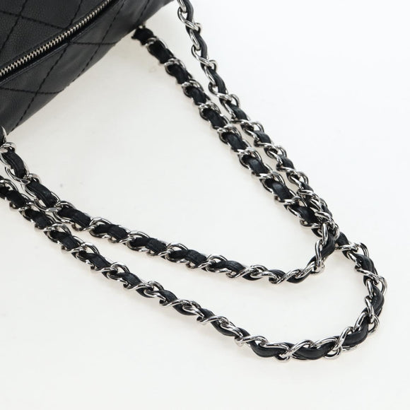 CHANEL Chain Matelasse Shoulder Bag Caviar Skin Black Silver CC Auth yk20796SAV