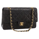 CHANEL Double Flap Chain Matelasse 25 Bag Lamb Skin Black Gold Auth yk20797SAM-1