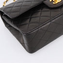 CHANEL Double Flap Chain Matelasse 25 Bag Lamb Skin Black Gold Auth yk20797SAM-15