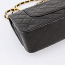 CHANEL Double Flap Chain Matelasse 25 Bag Lamb Skin Black Gold Auth yk20797SAM-17