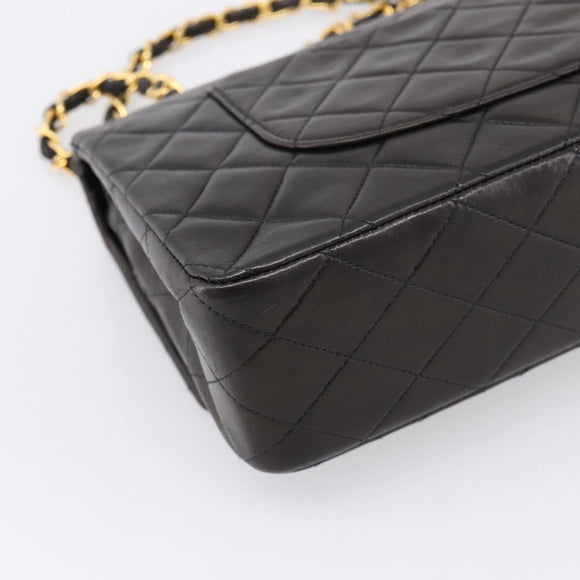 CHANEL Double Flap Chain Matelasse 25 Bag Lamb Skin Black Gold Auth yk20797SAM