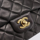 CHANEL Double Flap Chain Matelasse 25 Bag Lamb Skin Black Gold Auth yk20797SAM-18