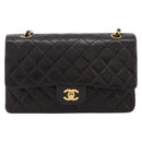 CHANEL Double Flap Chain Matelasse 25 Bag Lamb Skin Black Gold Auth yk20797SAM-13