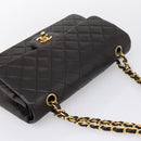 CHANEL Double Flap Chain Matelasse 25 Bag Lamb Skin Black Gold Auth yk20797SAM-6