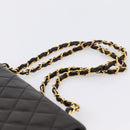 CHANEL Double Flap Chain Matelasse 25 Bag Lamb Skin Black Gold Auth yk20797SAM-14