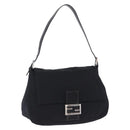 FENDI Mamma Baguette Shoulder Bag Cotton Jersey Black Silver Auth yk20801V-1
