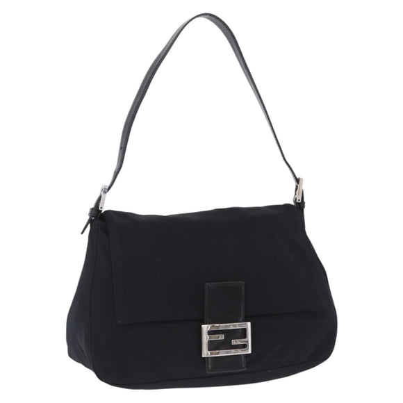 FENDI Mamma Baguette Shoulder Bag Cotton Jersey Black Silver Auth yk20801V