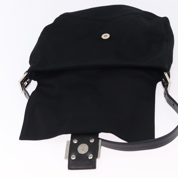 FENDI Mamma Baguette Shoulder Bag Cotton Jersey Black Silver Auth yk20801V