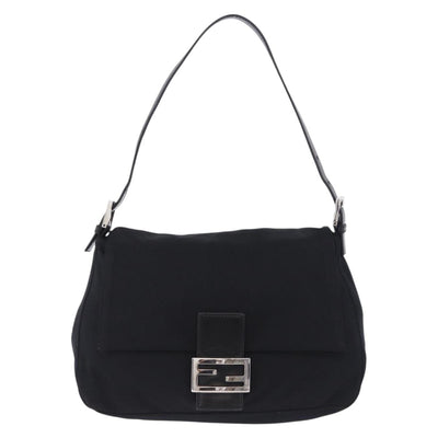 FENDI Mamma Baguette Shoulder Bag Cotton Jersey Black Silver Auth yk20801V - 0