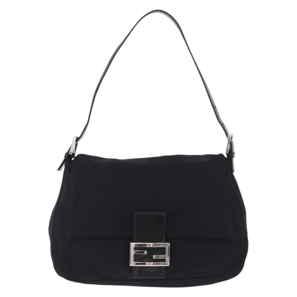 FENDI Mamma Baguette Shoulder Bag Cotton Jersey Black Silver Auth yk20801V