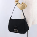 FENDI Mamma Baguette Shoulder Bag Cotton Jersey Black Silver Auth yk20801V-25
