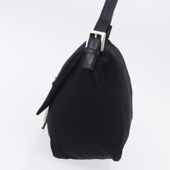 FENDI Mamma Baguette Shoulder Bag Cotton Jersey Black Silver Auth yk20801V