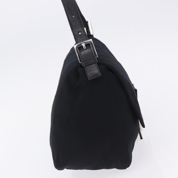 FENDI Mamma Baguette Shoulder Bag Cotton Jersey Black Silver Auth yk20801V