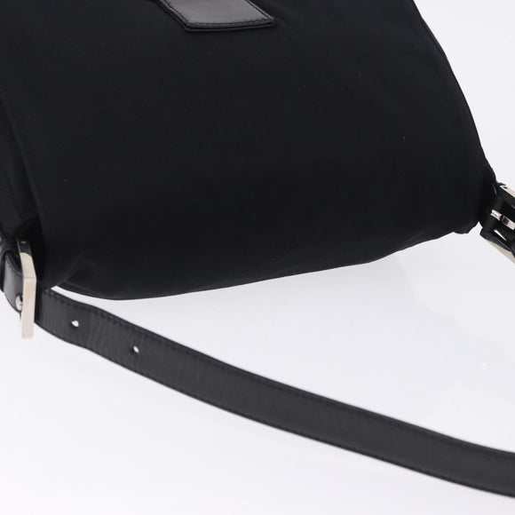 FENDI Mamma Baguette Shoulder Bag Cotton Jersey Black Silver Auth yk20801V