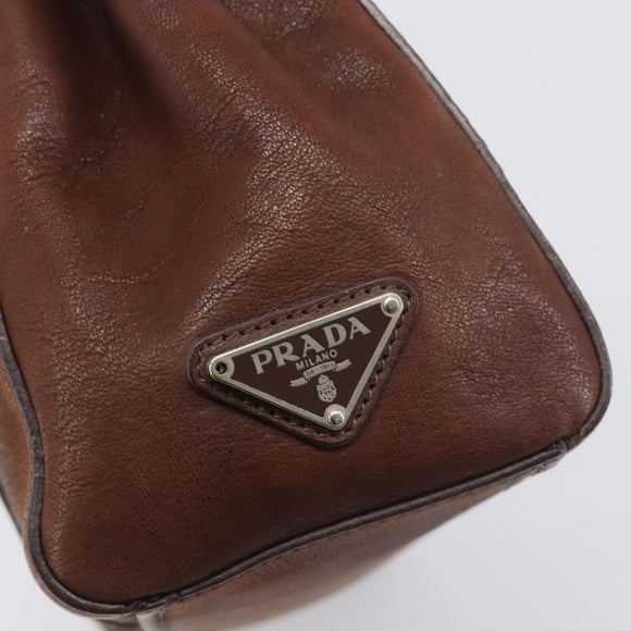 PRADA Shoulder Bag Leather Brown Silver Auth yk20802SAV