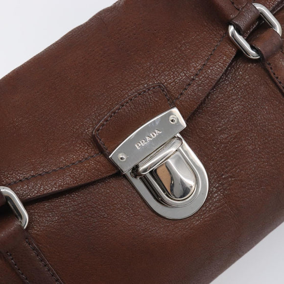 PRADA Shoulder Bag Leather Brown Silver Auth yk20802SAV