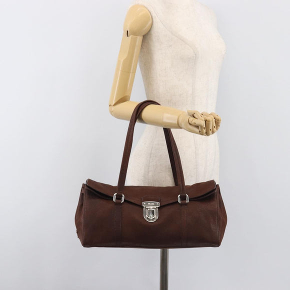 PRADA Shoulder Bag Leather Brown Silver Auth yk20802SAV