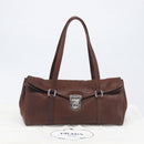 PRADA Shoulder Bag Leather Brown Silver Auth yk20802SAV-12