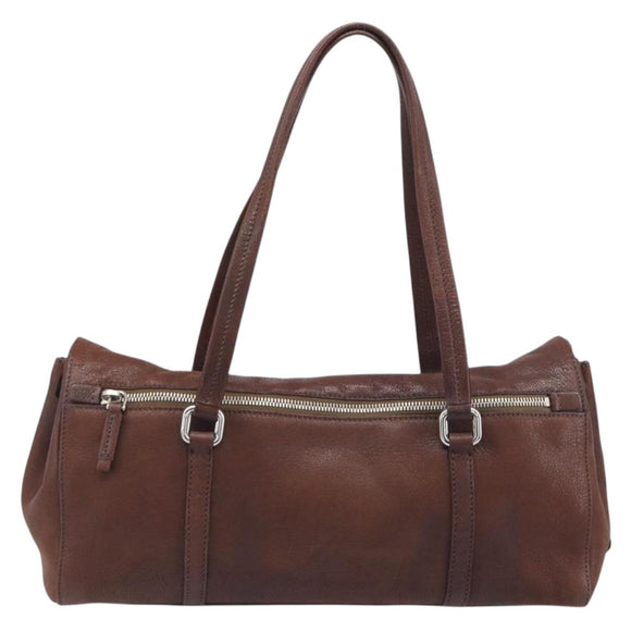 PRADA Shoulder Bag Leather Brown Silver Auth yk20802SAV