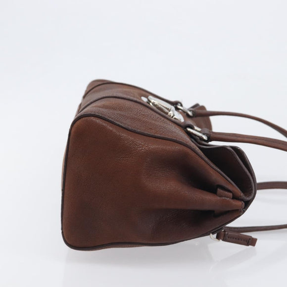 PRADA Shoulder Bag Leather Brown Silver Auth yk20802SAV