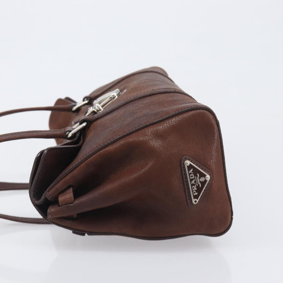 PRADA Shoulder Bag Leather Brown Silver Auth yk20802SAV