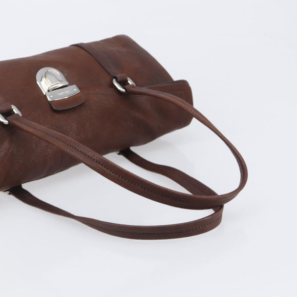 PRADA Shoulder Bag Leather Brown Silver Auth yk20802SAV