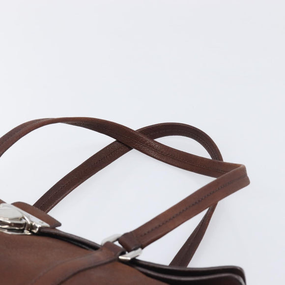 PRADA Shoulder Bag Leather Brown Silver Auth yk20802SAV