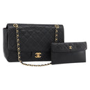 CHANEL Double Flap Chain Matelasse Bag Lamb Skin Black Gold CC Auth yk20805SAM-1