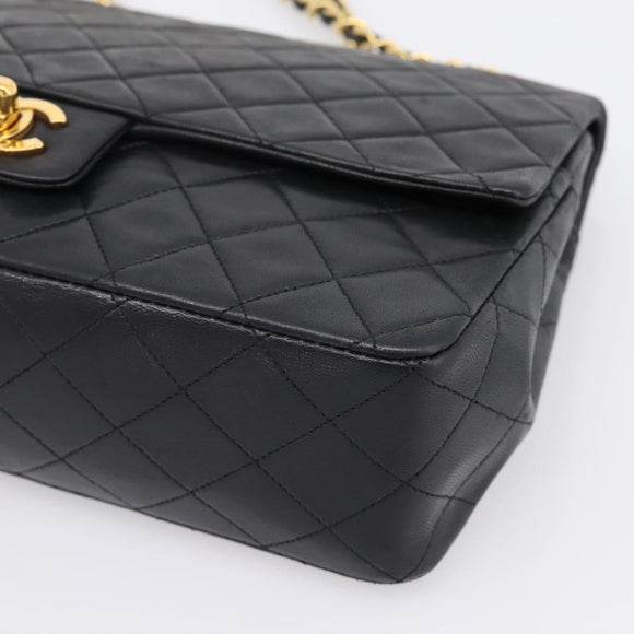 CHANEL Double Flap Chain Matelasse Bag Lamb Skin Black Gold CC Auth yk20805SAM