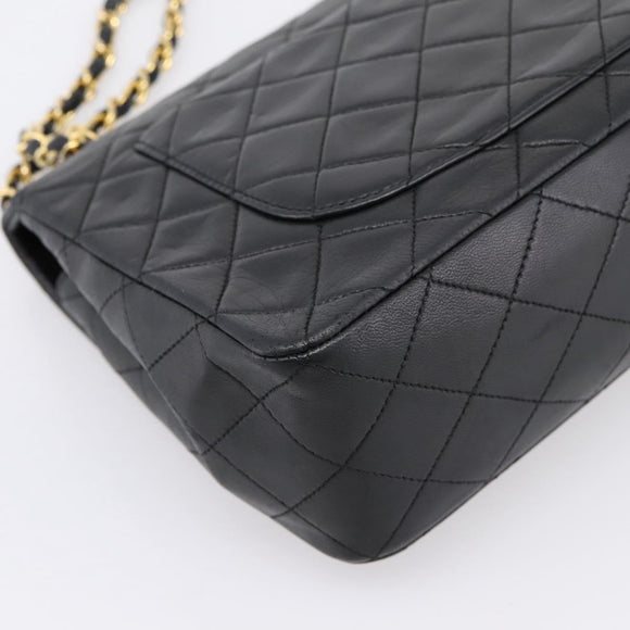 CHANEL Double Flap Chain Matelasse Bag Lamb Skin Black Gold CC Auth yk20805SAM