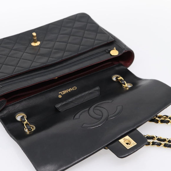 CHANEL Double Flap Chain Matelasse Bag Lamb Skin Black Gold CC Auth yk20805SAM