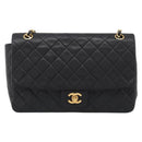 CHANEL Double Flap Chain Matelasse Bag Lamb Skin Black Gold CC Auth yk20805SAM-2