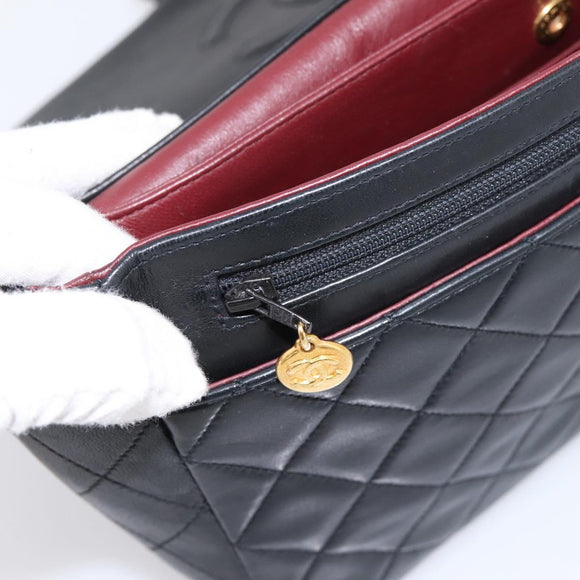 CHANEL Double Flap Chain Matelasse Bag Lamb Skin Black Gold CC Auth yk20805SAM