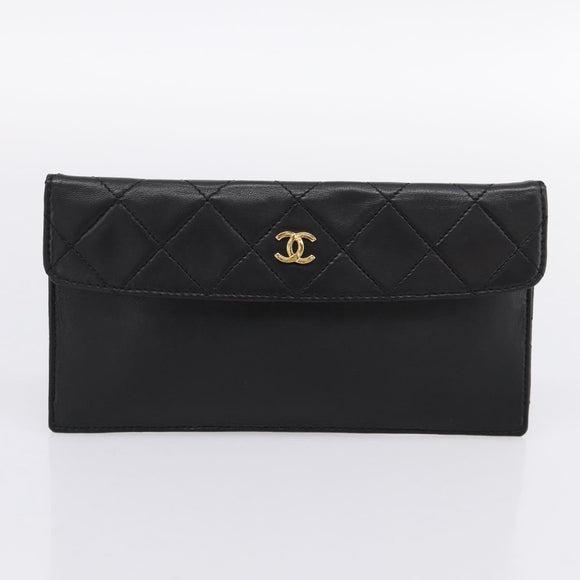 CHANEL Double Flap Chain Matelasse Bag Lamb Skin Black Gold CC Auth yk20805SAM